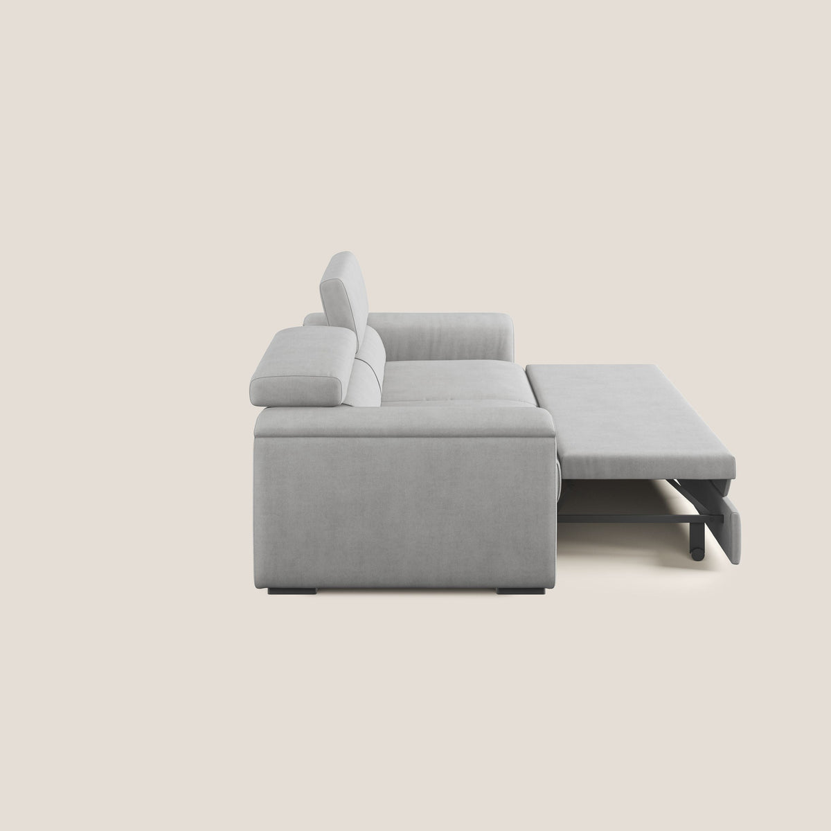 Zeno Divano con pouf estraibile poggiapiedi in tessuto morbido impermeabile T02 grigio chiaro - divitt.sbs