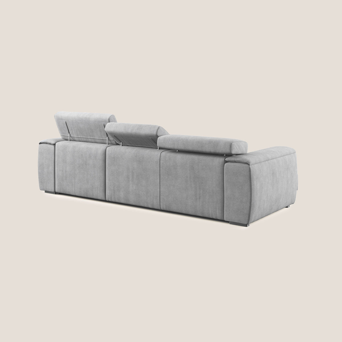 Zeno Divano angolare con pouf estraibile poggiapiedi in tessuto morbido impermeabile T02 grigio chiaro - divitt.sbs