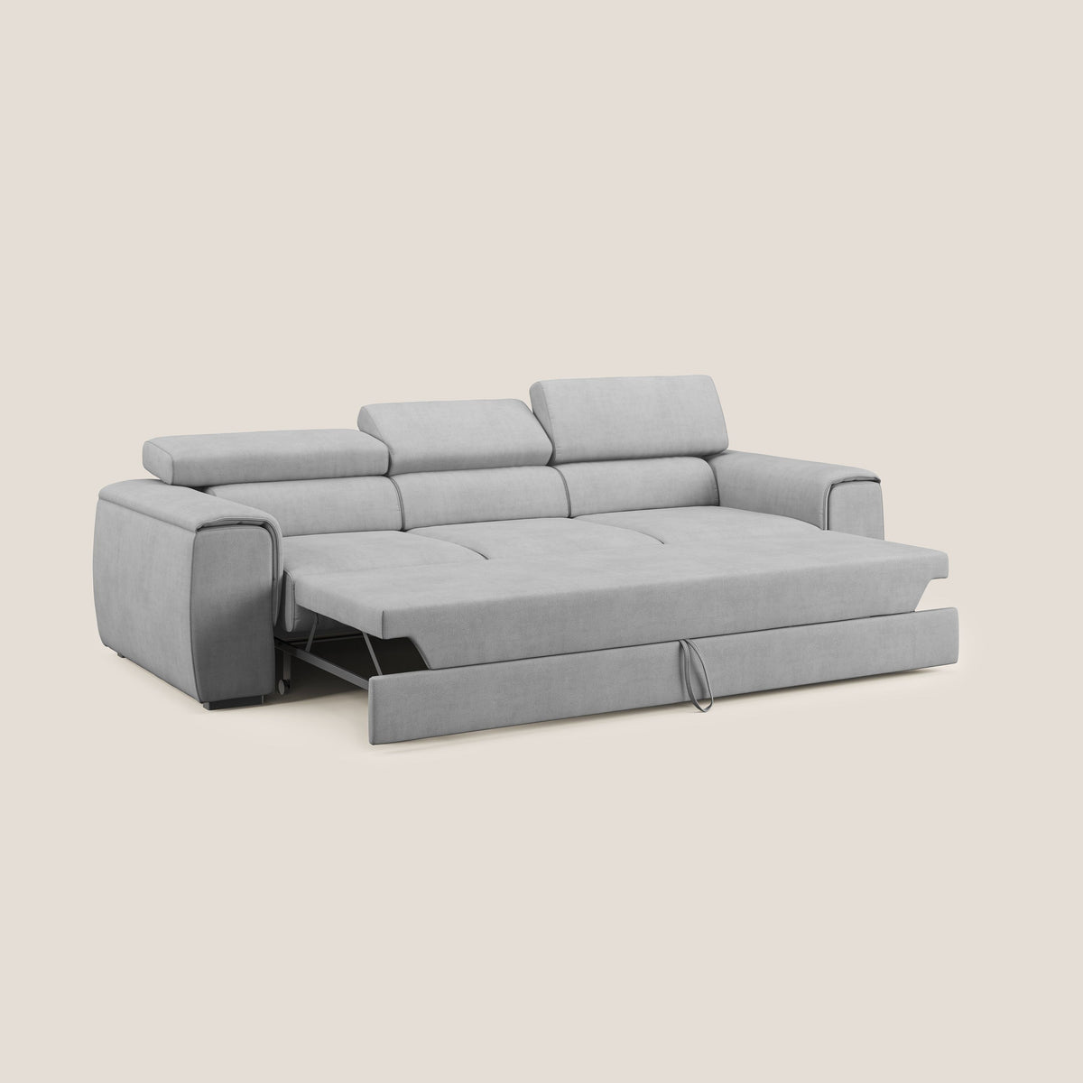 Zeno Divano con pouf estraibile poggiapiedi a 3 sedute in tessuto morbido impermeabile T02 grigio chiaro - divitt.sbs