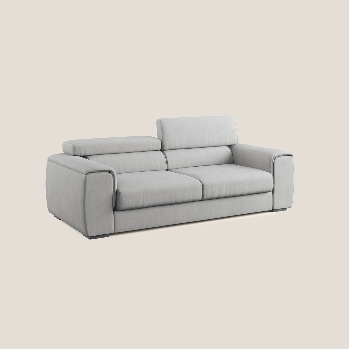 Zeno Divano con pouf estraibile poggiapiedi in tessuto morbido impermeabile T02 grigio chiaro - divitt.sbs