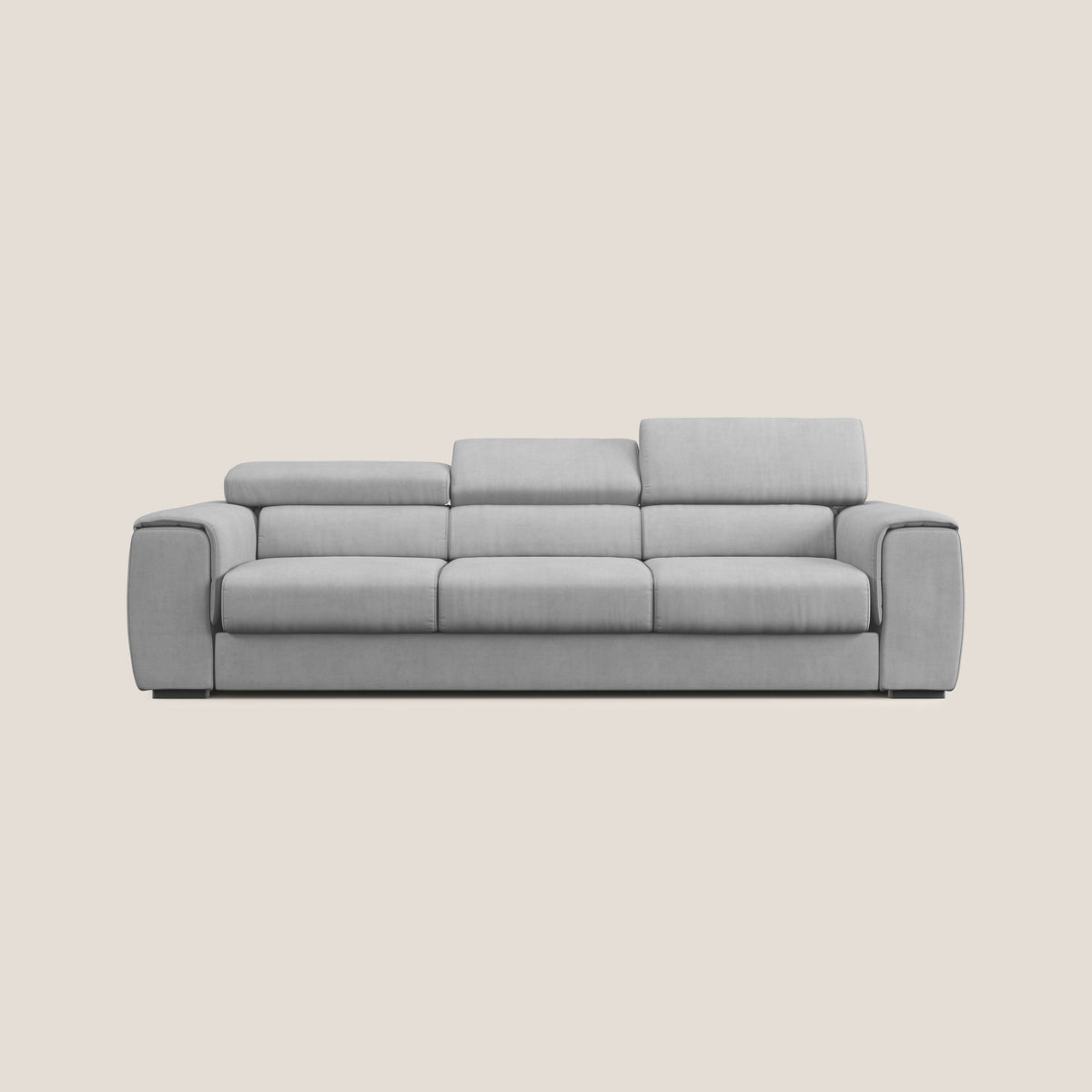 Zeno Divano con pouf estraibile poggiapiedi a 3 sedute in tessuto morbido impermeabile T02 grigio chiaro - divitt.sbs