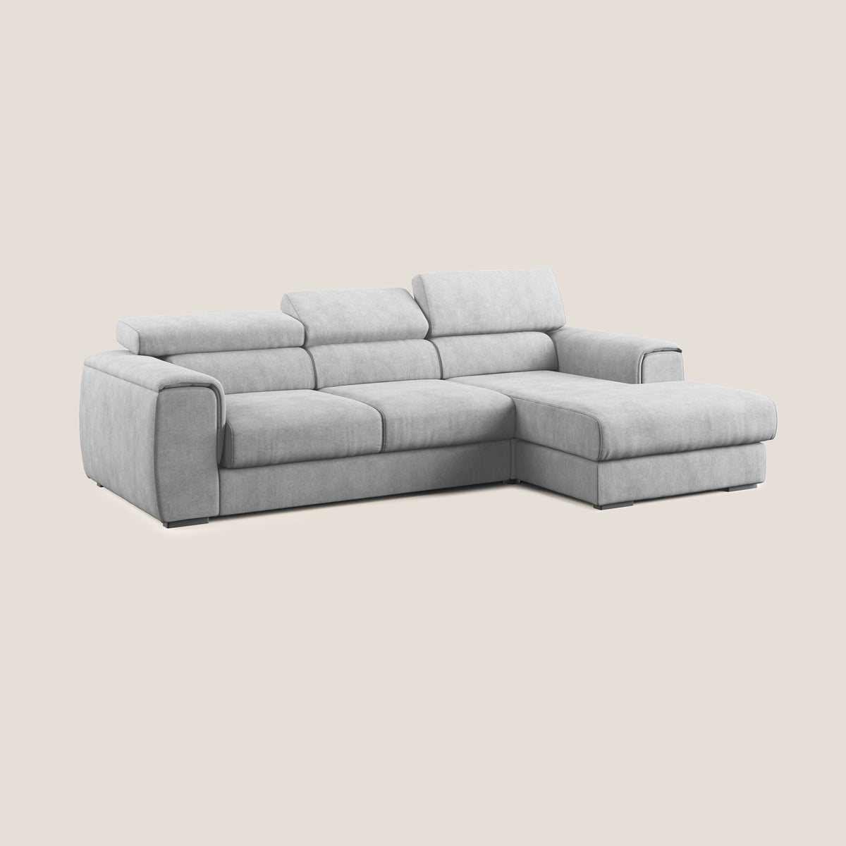 Zeno Divano angolare con pouf estraibile poggiapiedi in tessuto morbido impermeabile T02 grigio chiaro - divitt.sbs