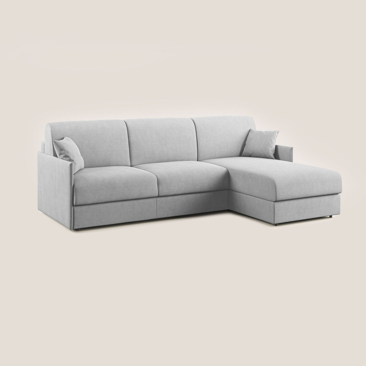 Evans Divano letto angolare con penisola in morbido tessuto impermeabile T02 grigio chiaro - divitt.sbs