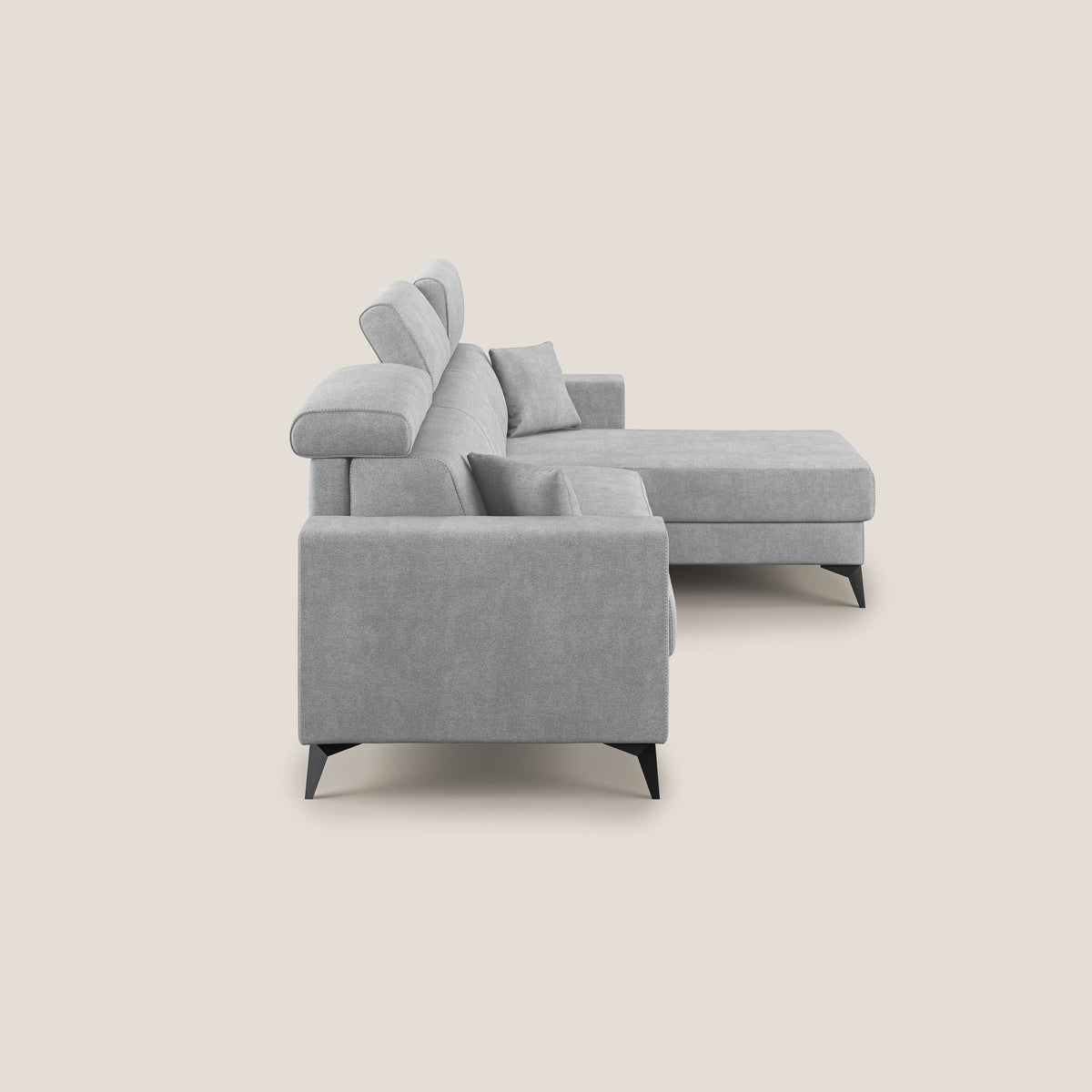 Pegaso divano letto angolare con poggiatesta reclinabili e rivestimento impermeabile T02 grigio chiaro - divitt.sbs