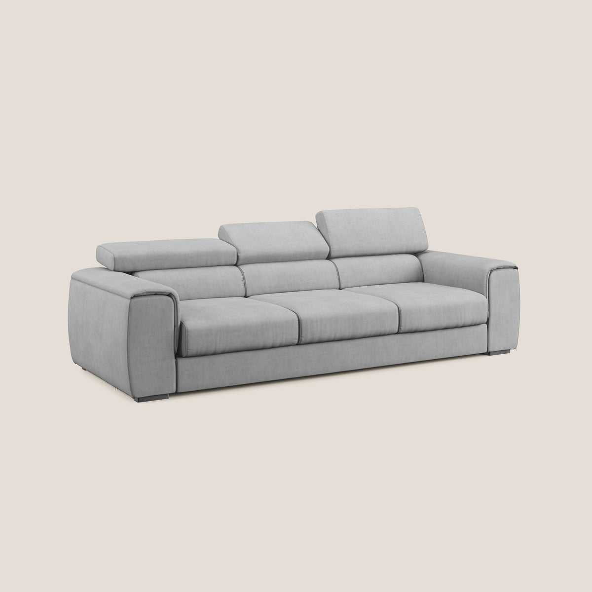 Zeno Divano con pouf estraibile poggiapiedi a 3 sedute in tessuto morbido impermeabile T02 grigio chiaro - divitt.sbs