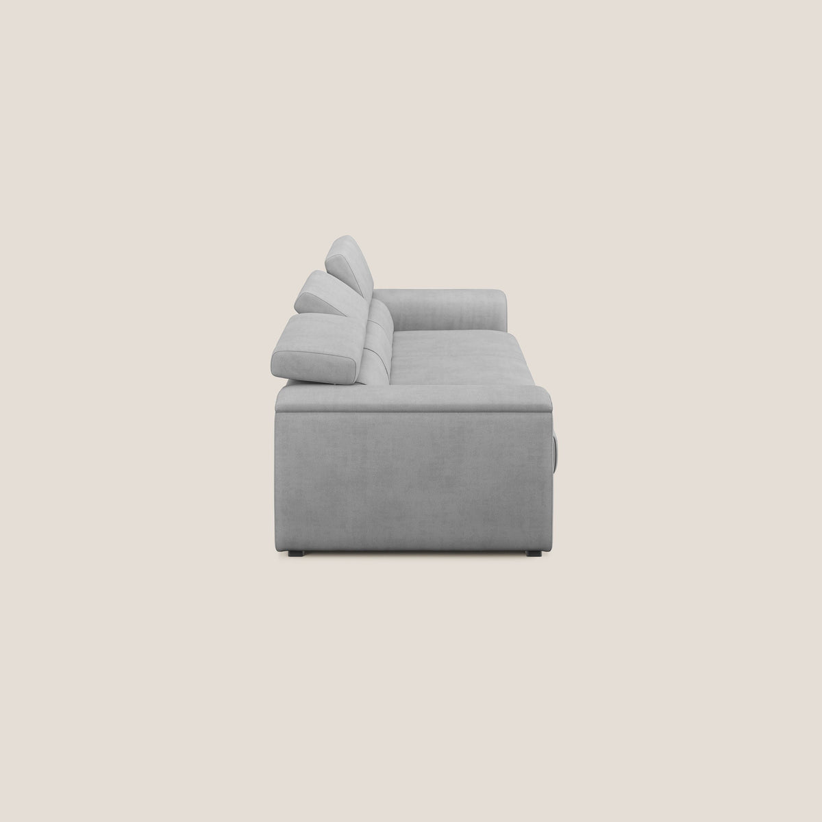 Zeno Divano con pouf estraibile poggiapiedi a 3 sedute in tessuto morbido impermeabile T02 grigio chiaro - divitt.sbs