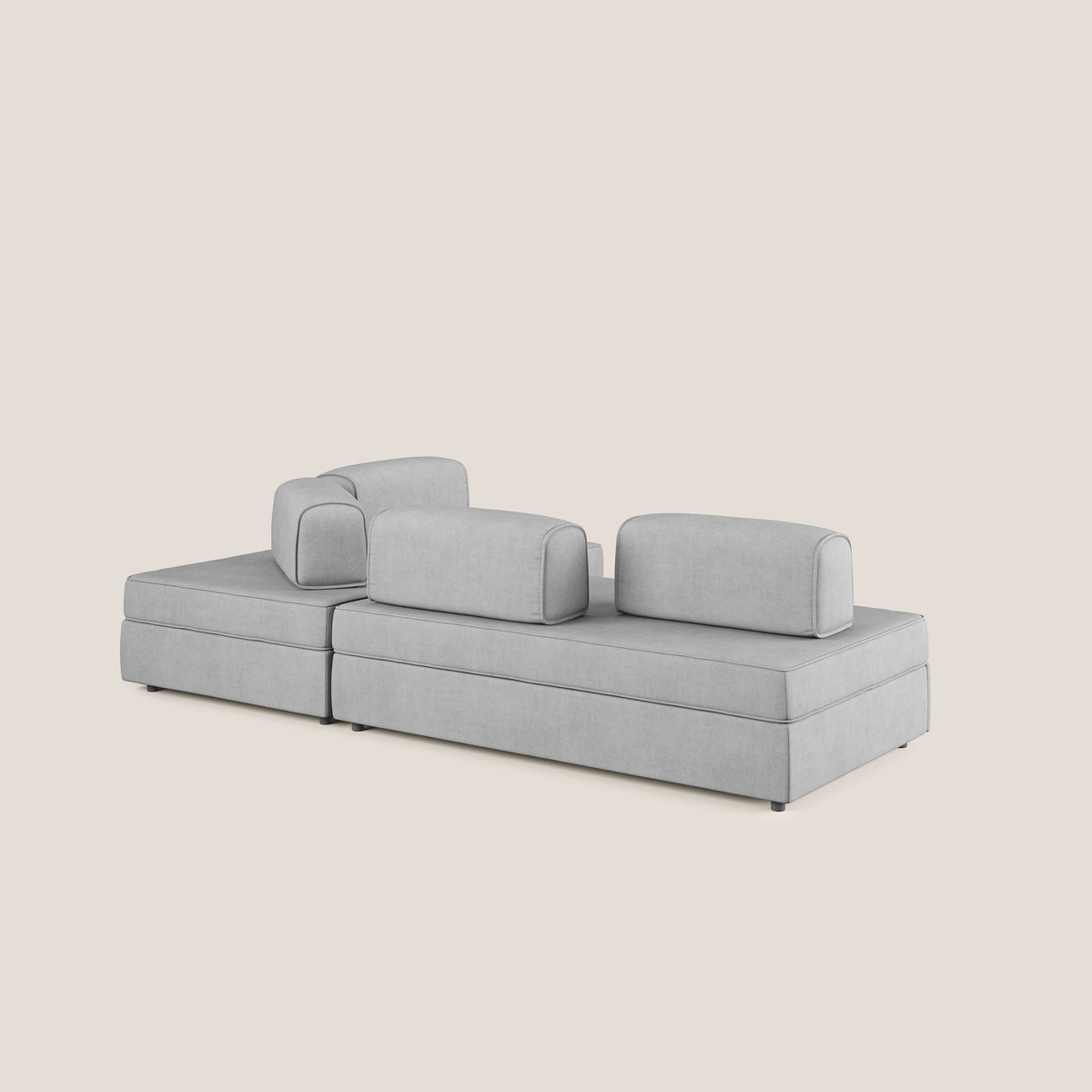 Liberty divano angolare con pouf estraibile e schienali movibili in tessuto morbido impermeabile T02 grigio chiaro - divitt.sbs