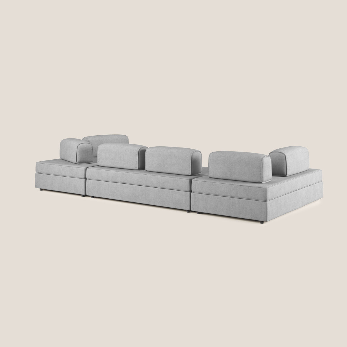 Liberty divano panoramico con pouf estraibile e schienali movibili in tessuto morbido impermeabile T02 grigio chiaro - divitt.sbs