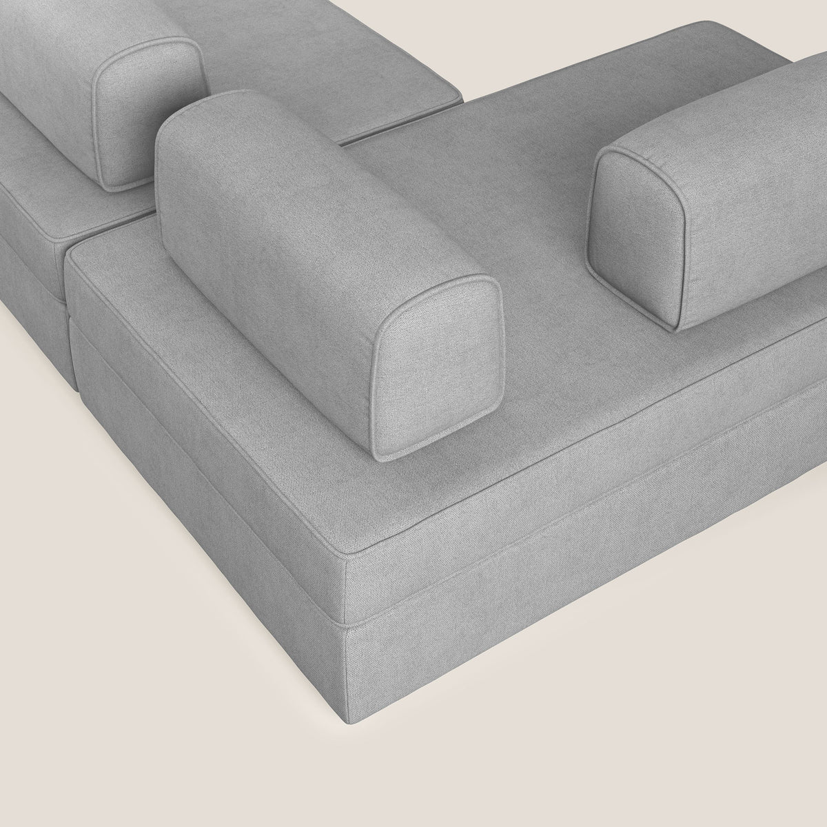 Liberty divano panoramico con pouf estraibile e schienali movibili in tessuto morbido impermeabile T02 grigio chiaro - divitt.sbs