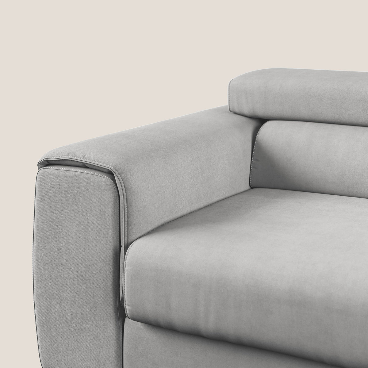 Zeno Divano con pouf estraibile poggiapiedi in tessuto morbido impermeabile T02 grigio chiaro - divitt.sbs