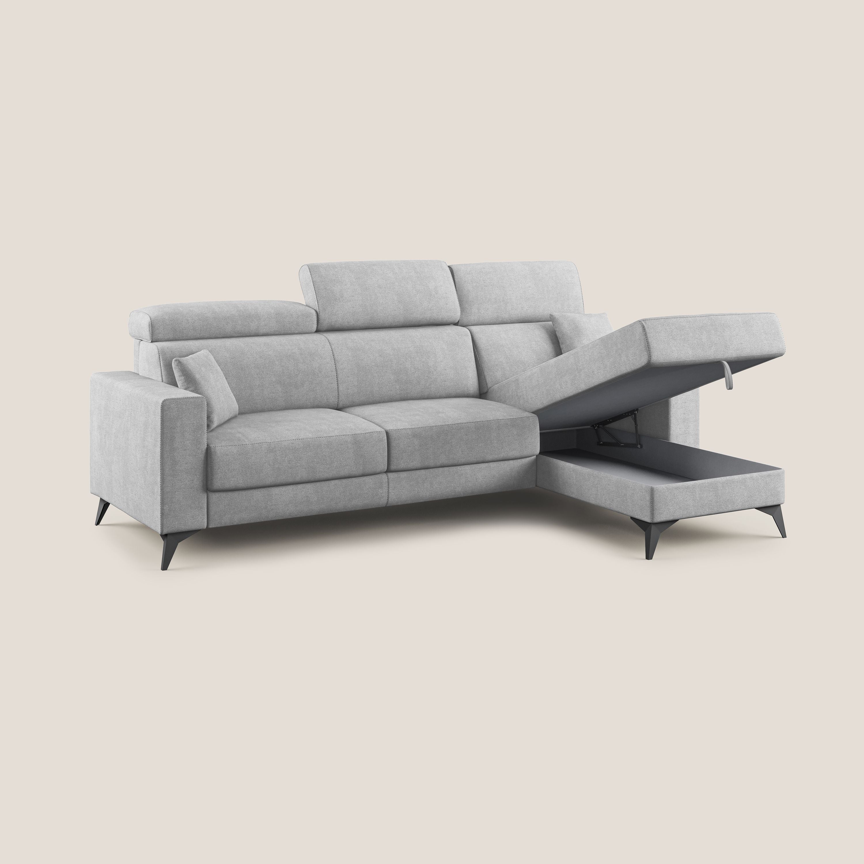 Pegaso divano letto angolare con poggiatesta reclinabili e rivestimento impermeabile T02 grigio chiaro - divitt.sbs