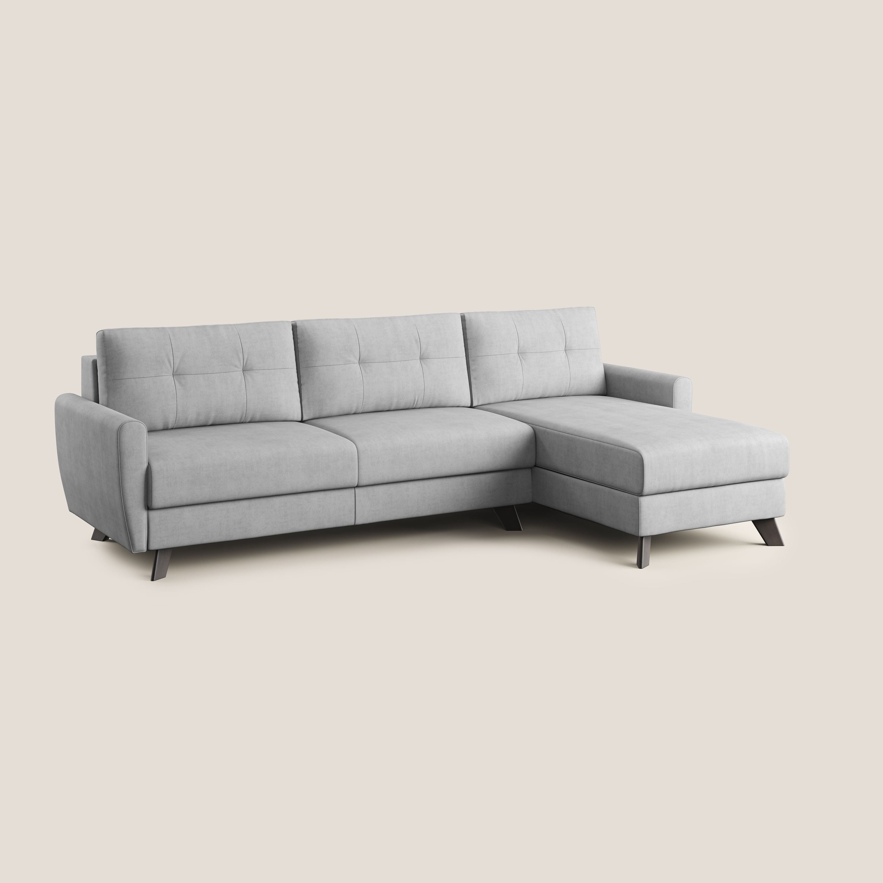 Callisto Divano letto angolare con penisola in tessuto morbido impermeabile T02 grigio chiaro - divitt.sbs