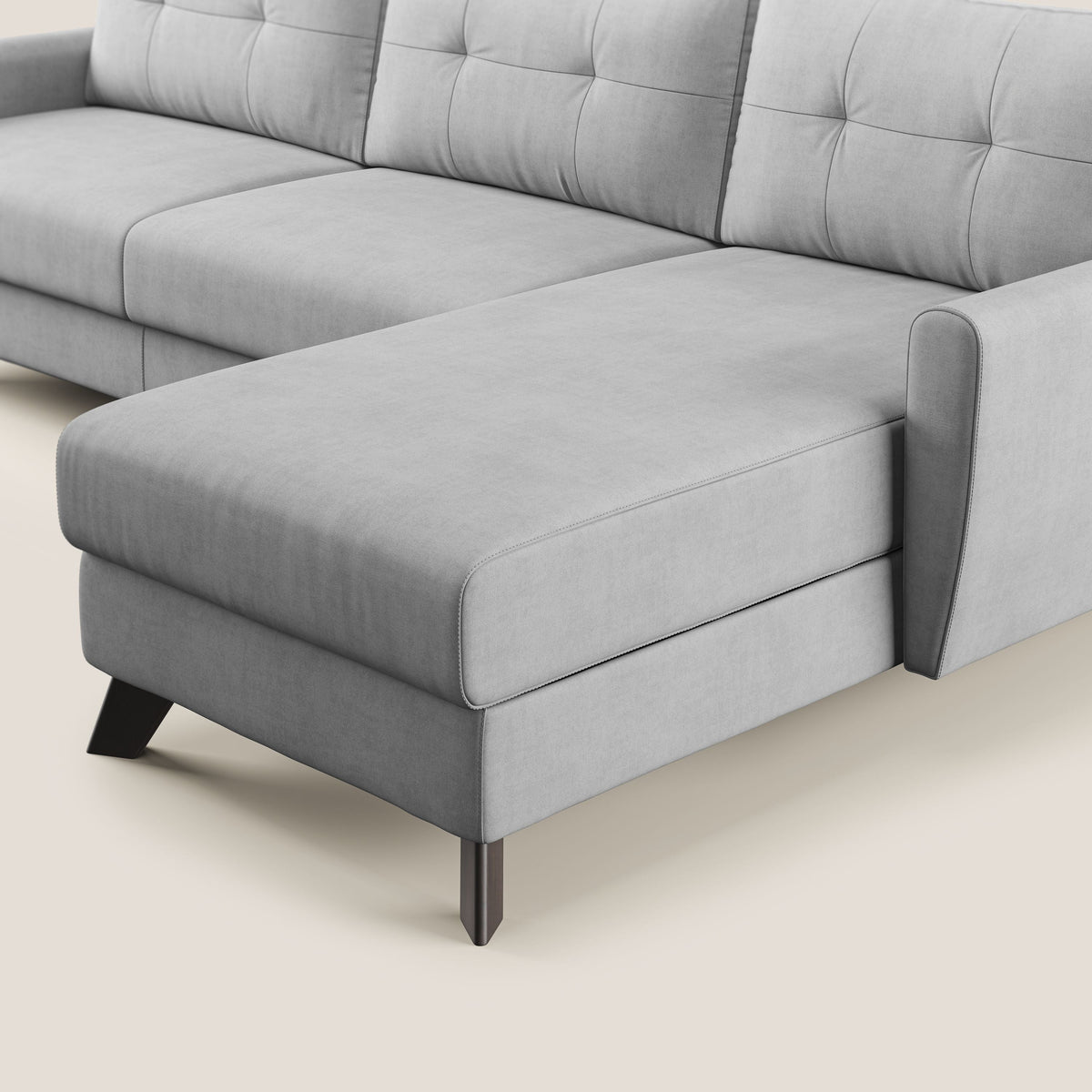 Callisto Divano letto angolare con penisola in tessuto morbido impermeabile T02 grigio chiaro - divitt.sbs