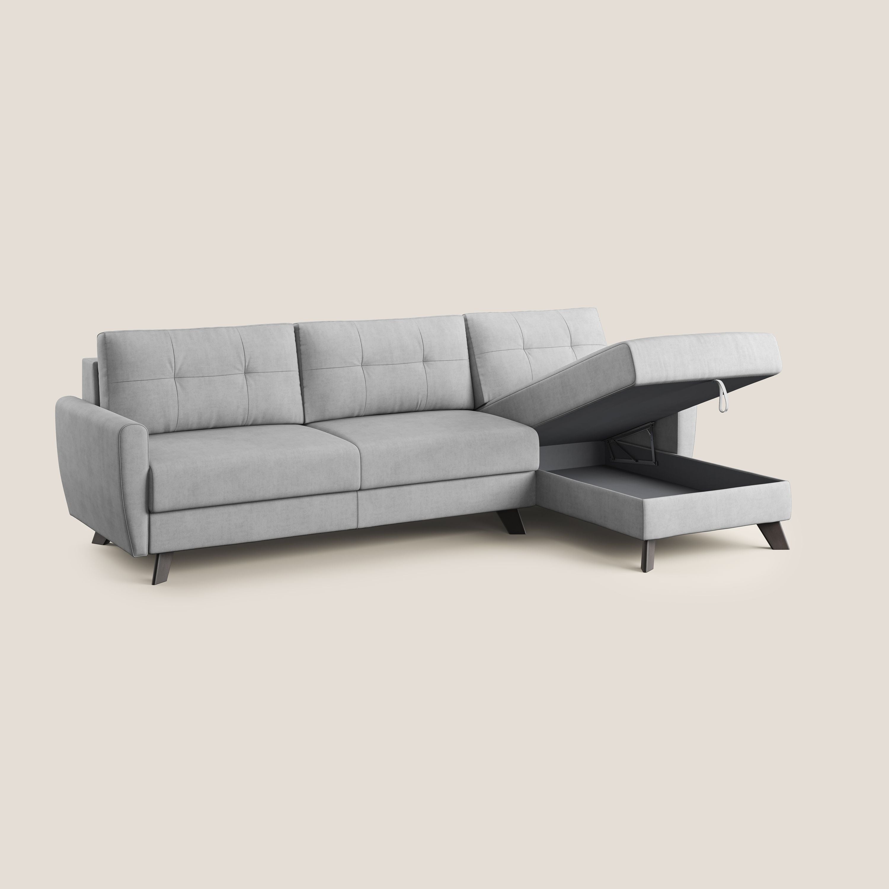 Callisto Divano letto angolare con penisola in tessuto morbido impermeabile T02 grigio chiaro - divitt.sbs