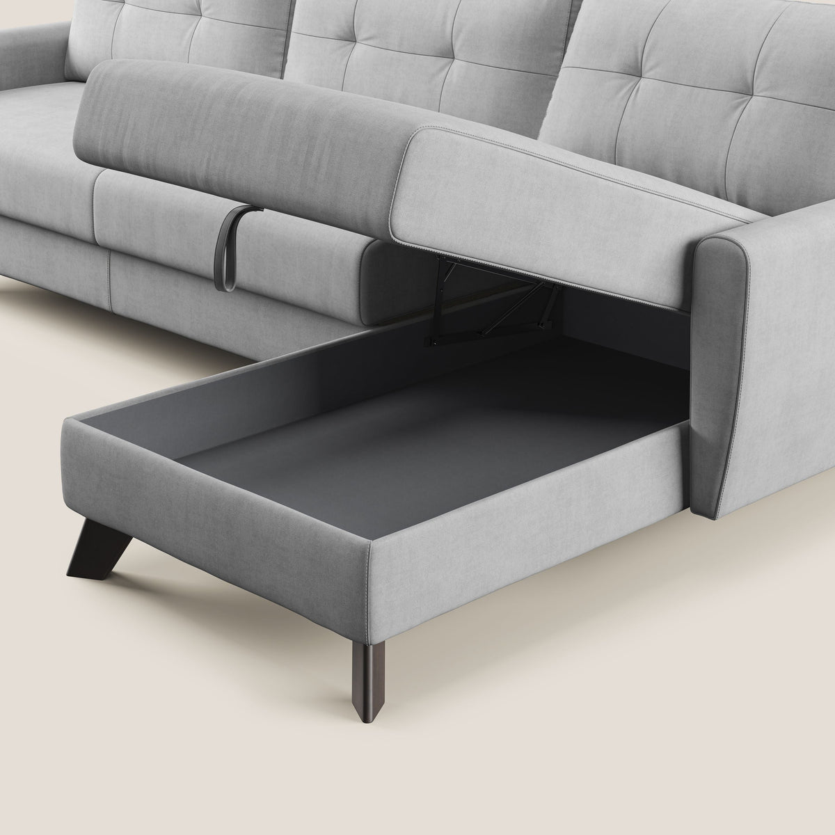Callisto Divano letto angolare con penisola in tessuto morbido impermeabile T02 grigio chiaro - divitt.sbs