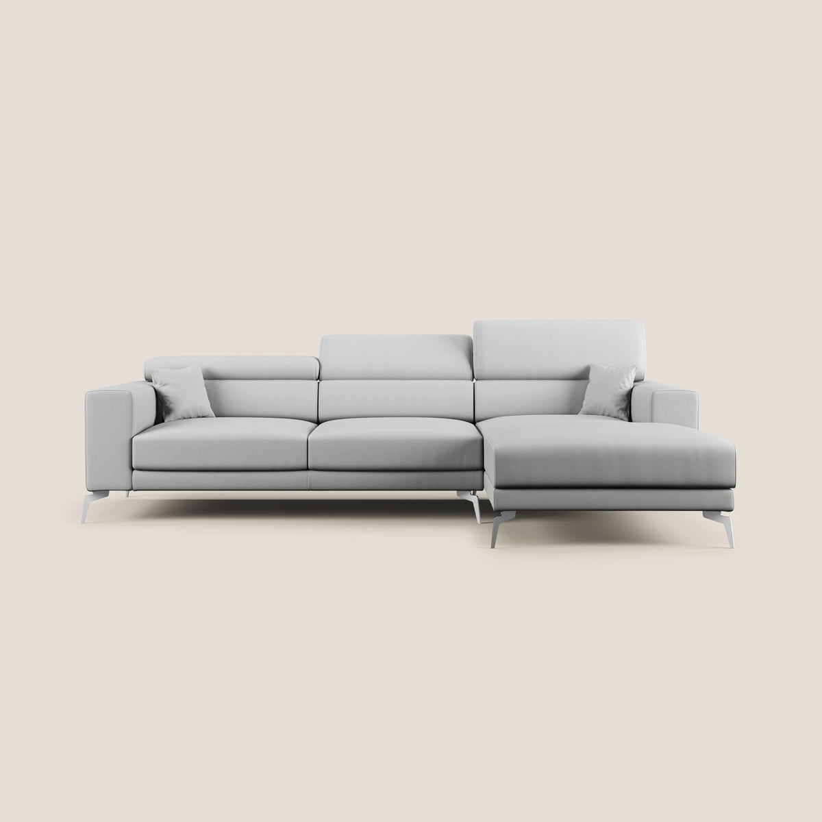 Blade Divano moderno angolare con poggiatesta reclinabili in Ecopelle T04 grigio chiaro - divitt.sbs
