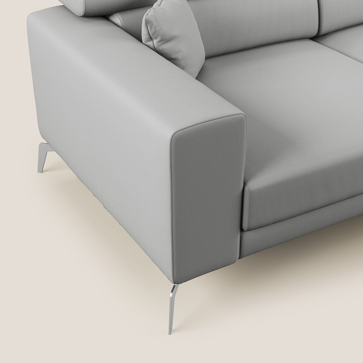 Blade Divano moderno angolare con poggiatesta reclinabili in Ecopelle T04 grigio chiaro - divitt.sbs