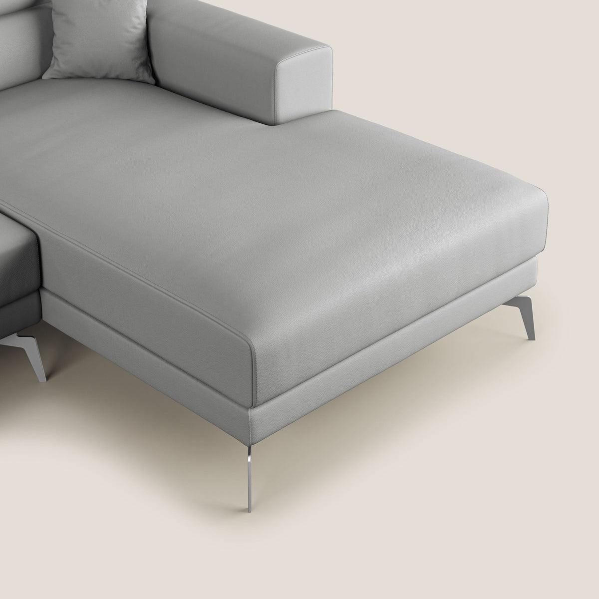 Blade Divano moderno angolare con poggiatesta reclinabili in Ecopelle T04 grigio chiaro - divitt.sbs