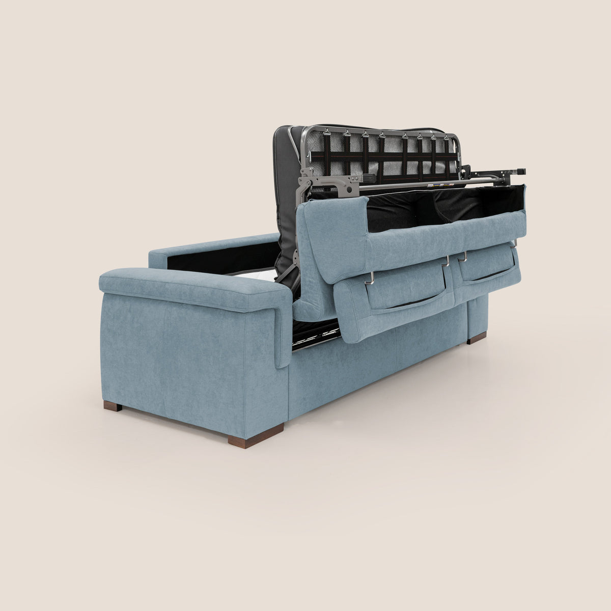 Giunone divano letto con materasso alto 18 cm e poggiatesta reclinabili in tessuto impermeabile T02 carta da zucchero - divitt.sbs
