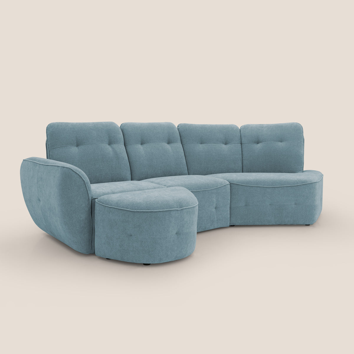 Cerbero divano angolare con pouf mobile in morbido bouclé impermeabile T07 carta da zucchero - divitt.sbs