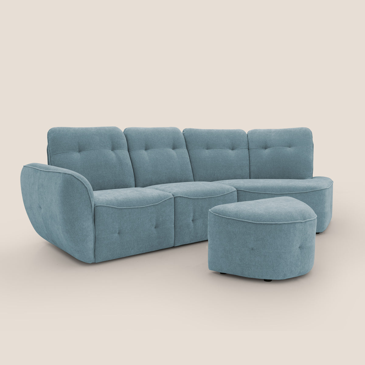 Cerbero divano angolare con pouf mobile in morbido bouclé impermeabile T07 carta da zucchero - divitt.sbs