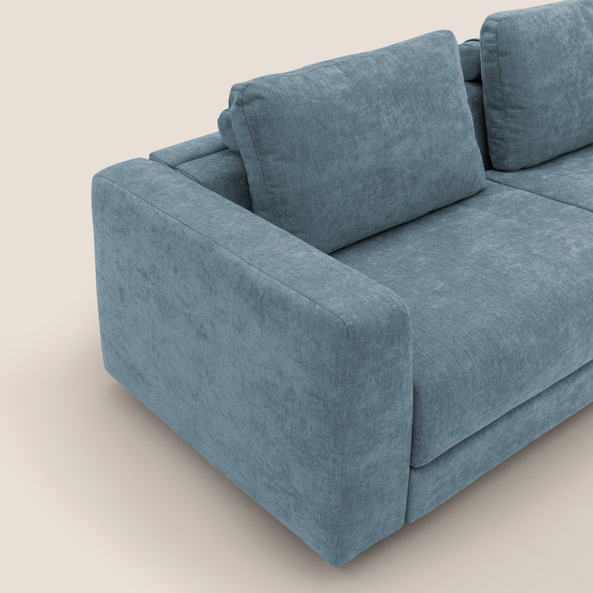 Freia Divano letto minimal materasso h15 cm con morbidi schienali in tessuto impermeabile T14 carta da zucchero - divitt.sbs