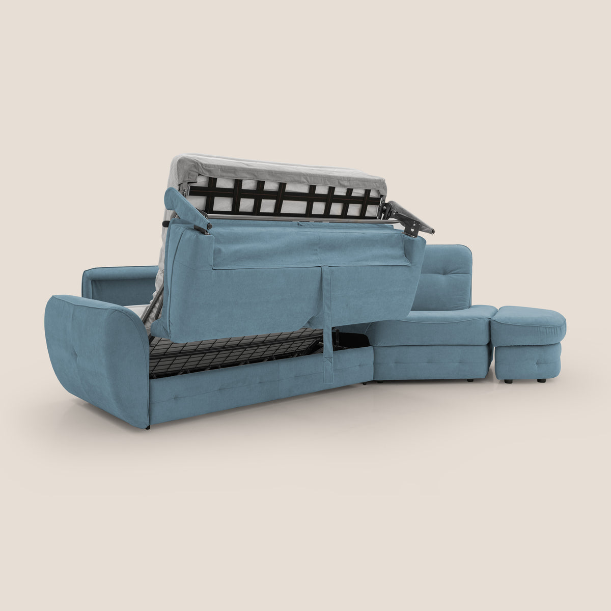 Zeus divano letto angolare con materasso H18 cm pouf mobile in tessuto impermeabile T02 - divitt.sbs