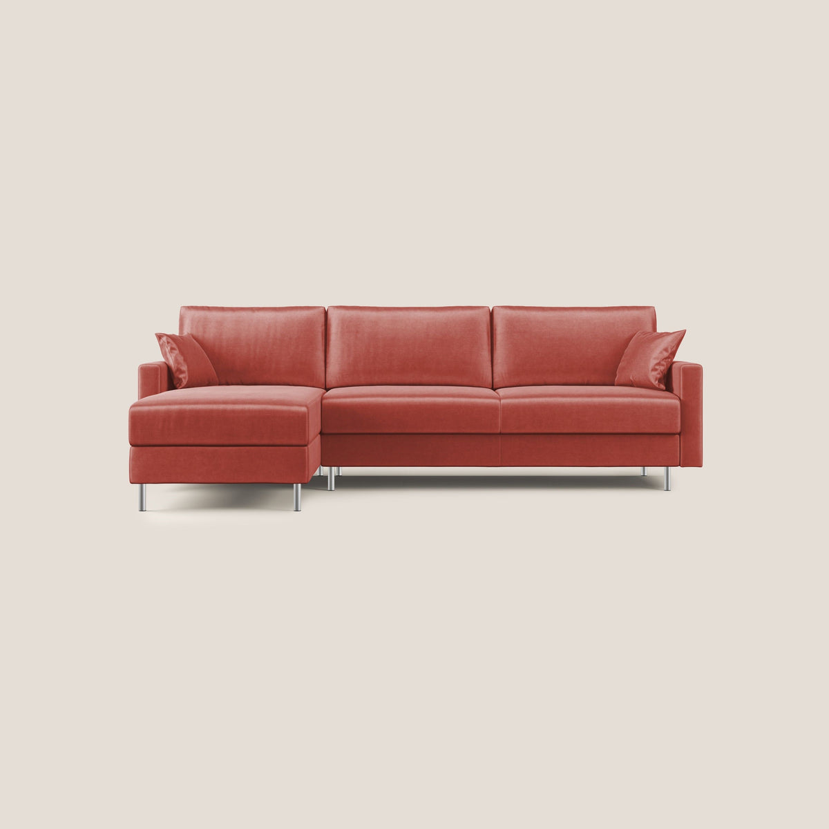 Andromeda divano letto angolare in velluto morbido impermeabile T01 salmone - divitt.sbs