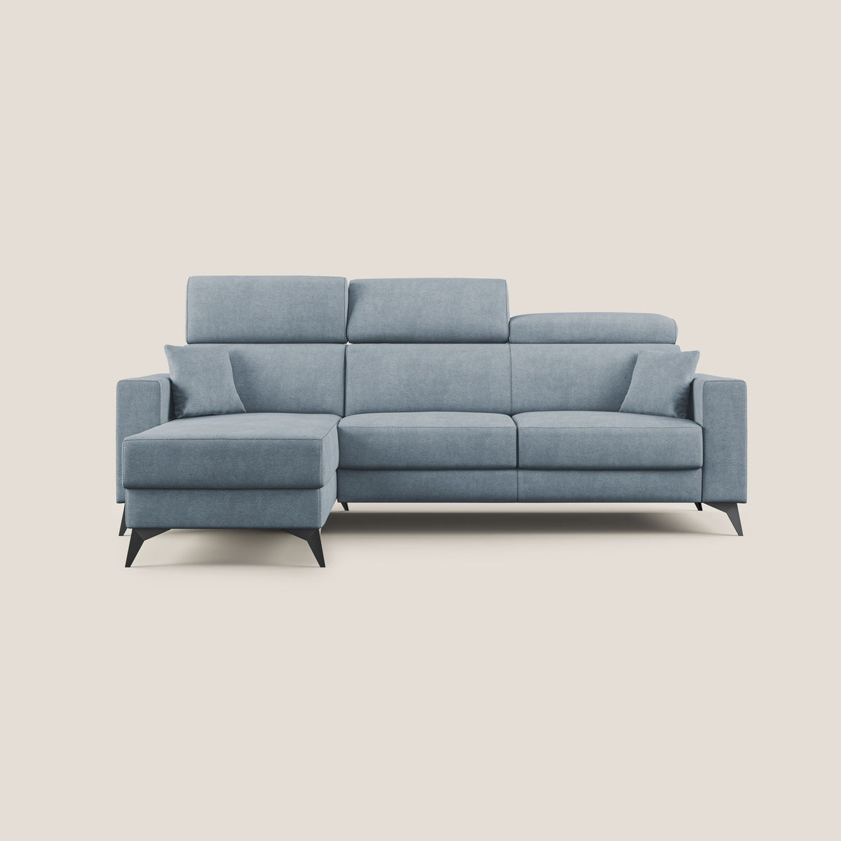 Pegaso divano letto angolare con poggiatesta reclinabili e rivestimento impermeabile T02 carta da zucchero - divitt.sbs