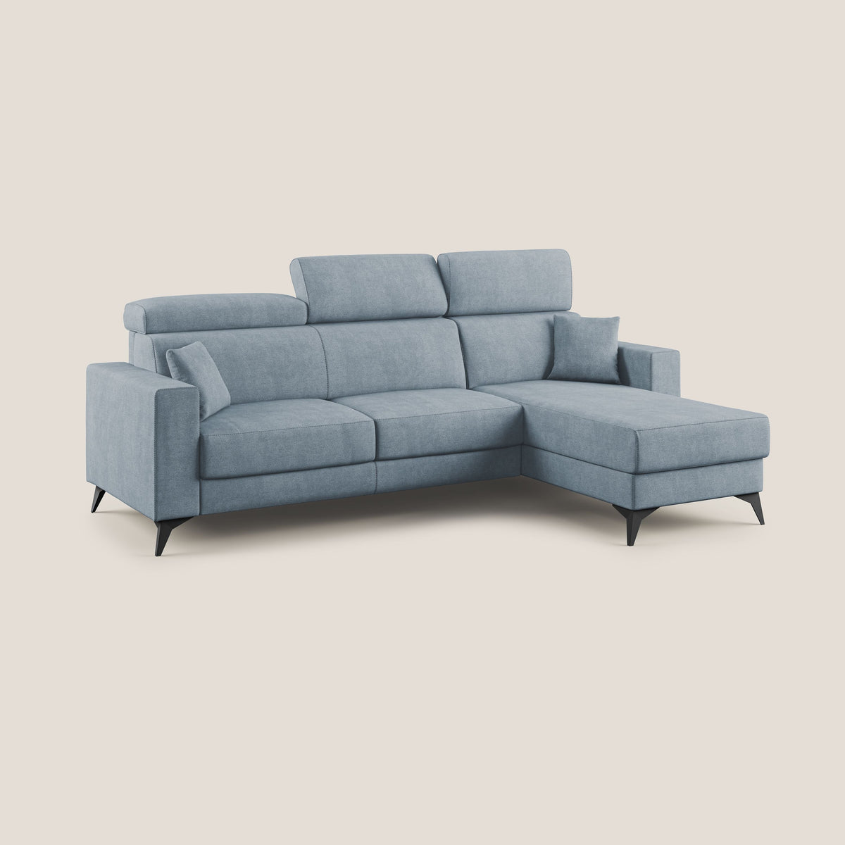 Pegaso divano letto angolare con poggiatesta reclinabili e rivestimento impermeabile T02 carta da zucchero - divitt.sbs
