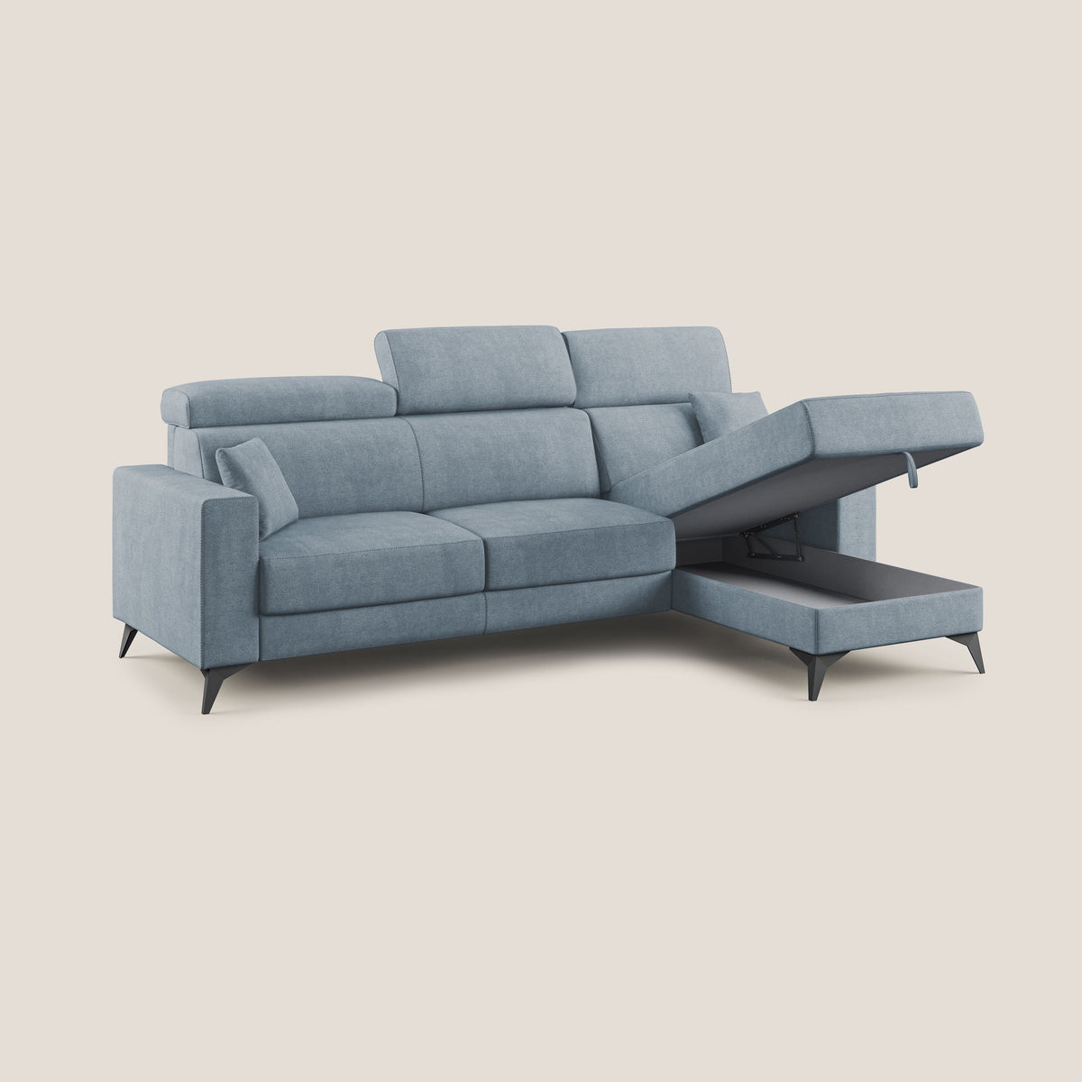 Pegaso divano letto angolare con poggiatesta reclinabili e rivestimento impermeabile T02 carta da zucchero - divitt.sbs