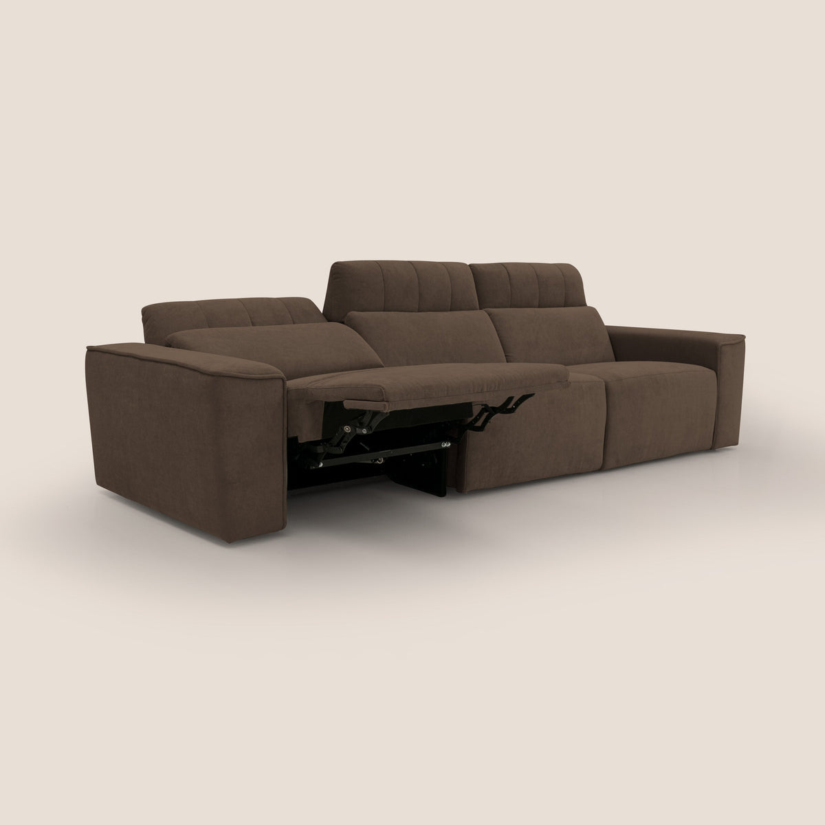 Clark Divano modulare 3 sedute con opzione relax elettrico in tessuto smacchiabile impermeabile T17 marrone - divitt.sbs