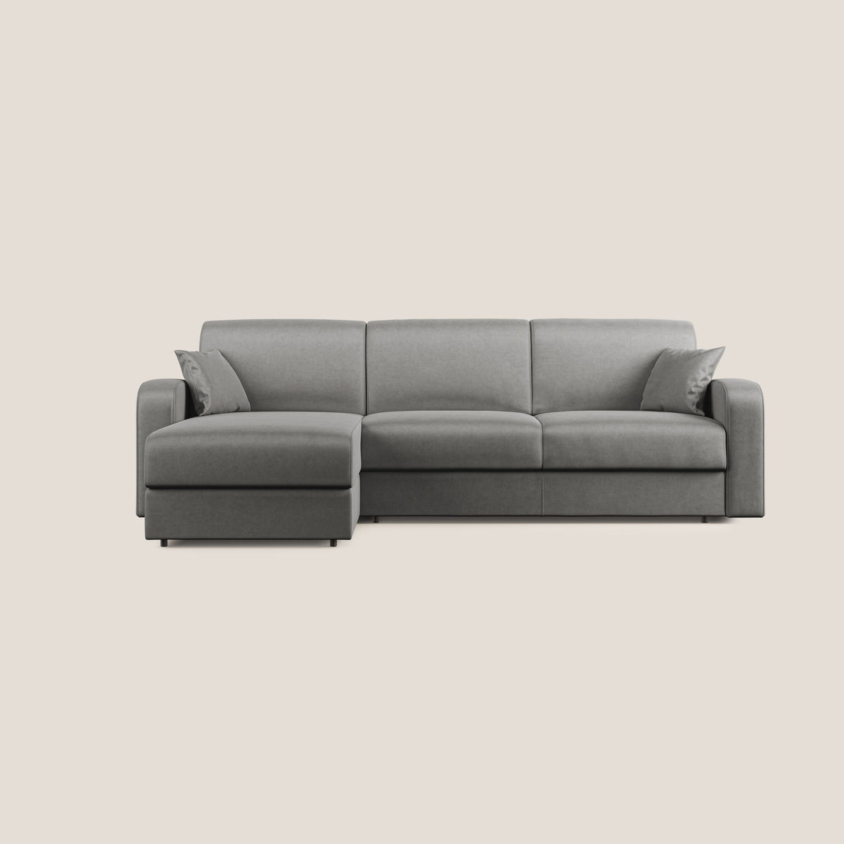 Lebron Divano letto angolare con penisola in velluto morbido T01 grigio - divitt.sbs