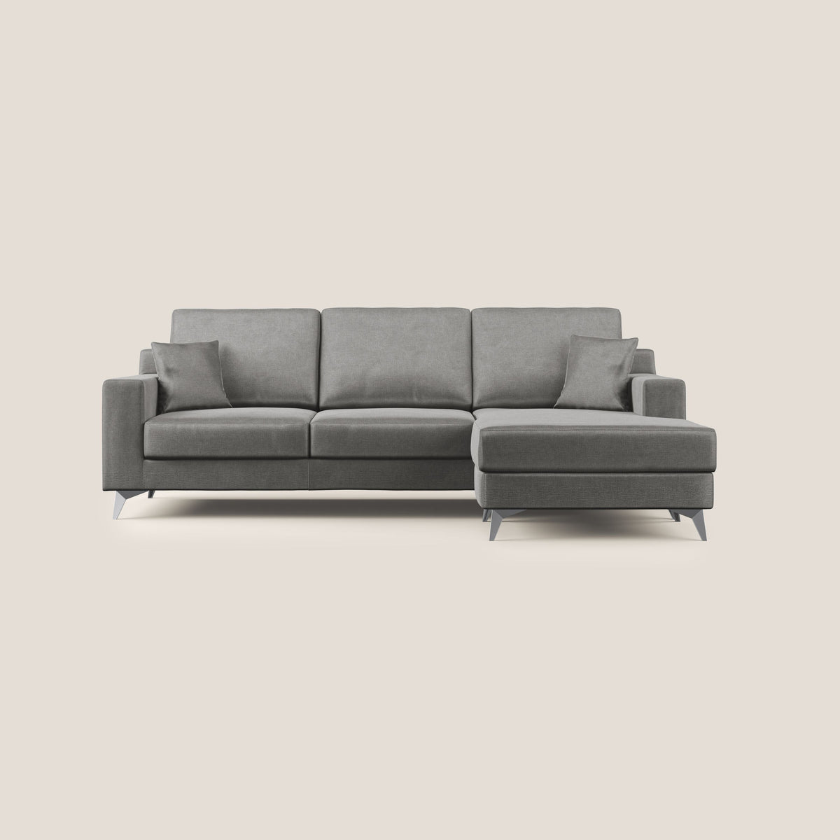 Michael divano moderno angolare con penisola in morbido velluto impermeabile T01 grigio - divitt.sbs