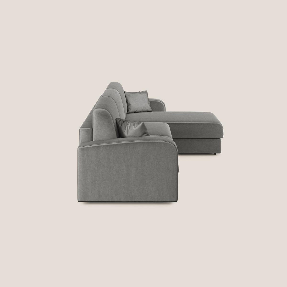Lebron Divano letto angolare con penisola in velluto morbido T01 grigio - divitt.sbs