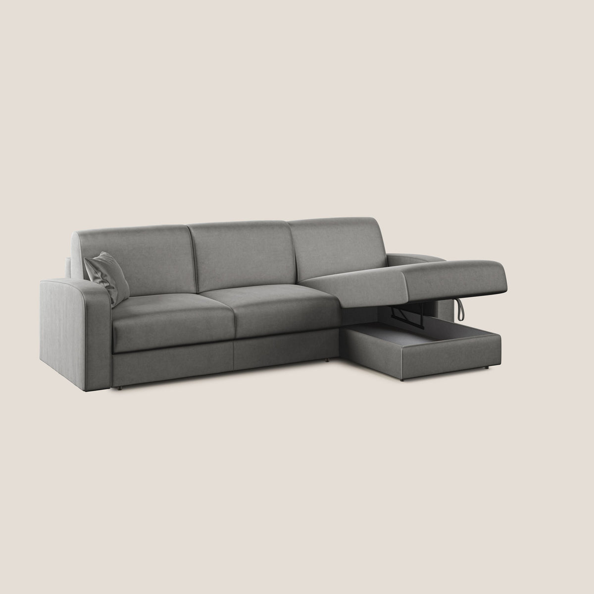 Lebron Divano letto angolare con penisola in velluto morbido T01 grigio - divitt.sbs