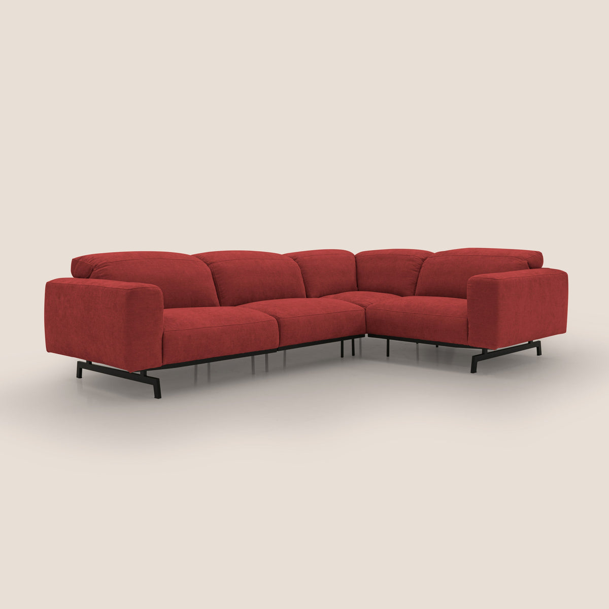 Sakura divano in piuma d'oca angolare REVERSIBILE in morbido tessuto fiammato impermeabile T14 rosso - divitt.sbs