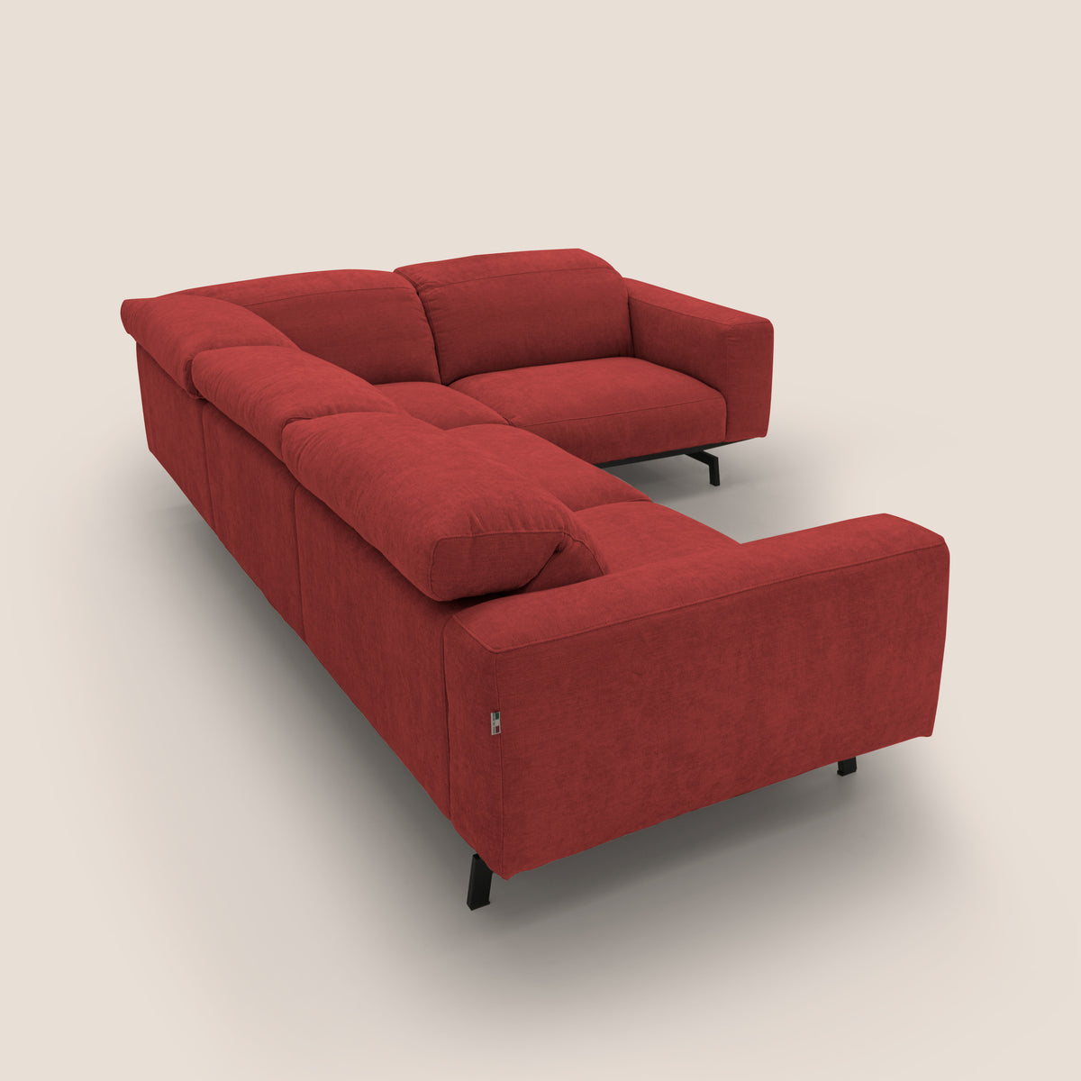 Sakura divano in piuma d'oca angolare REVERSIBILE in morbido tessuto fiammato impermeabile T14 rosso - divitt.sbs