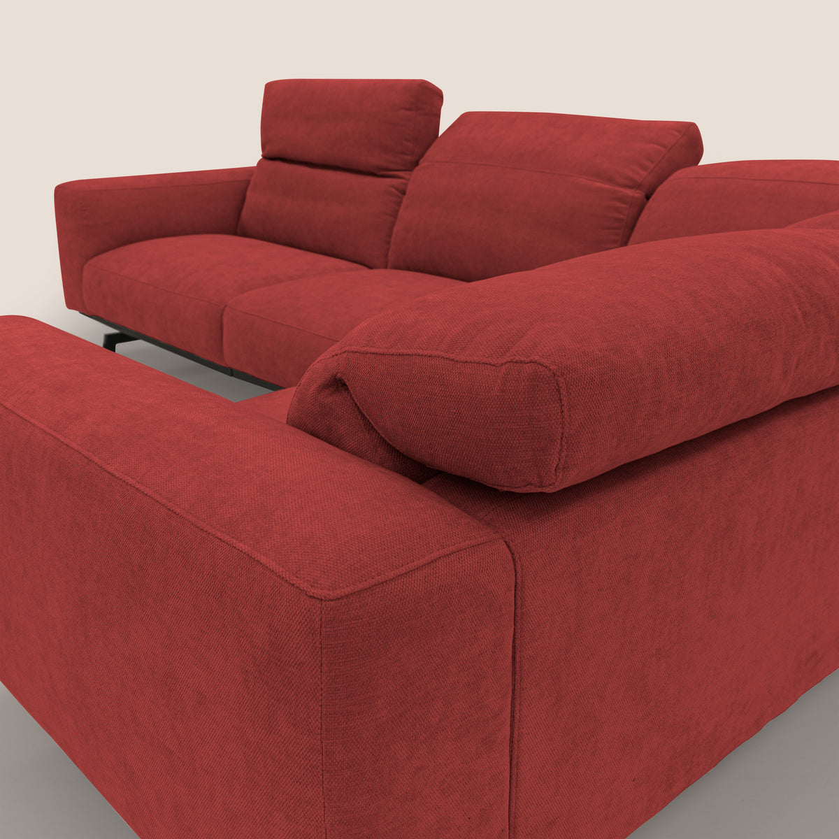 Sakura divano in piuma d'oca angolare REVERSIBILE in morbido tessuto fiammato impermeabile T14 rosso - divitt.sbs