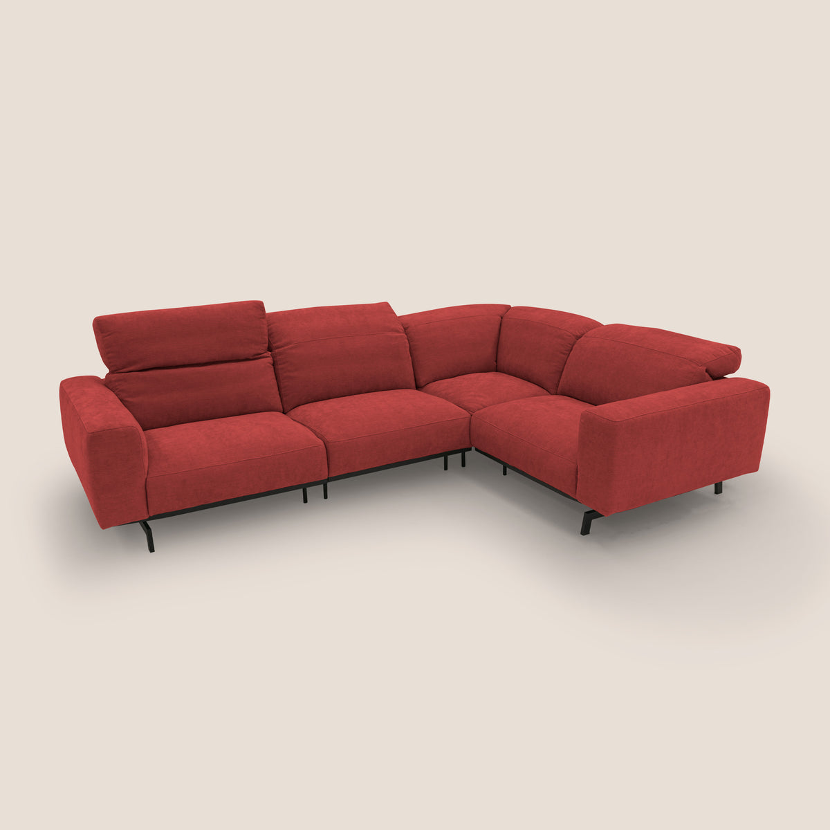 Sakura divano in piuma d'oca angolare REVERSIBILE in morbido tessuto fiammato impermeabile T14 rosso - divitt.sbs