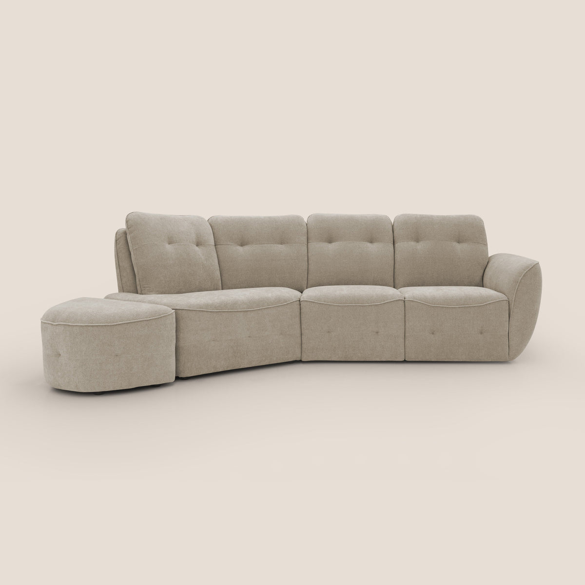 Cerbero divano angolare con pouf mobile in morbido bouclé impermeabile T07 beige - divitt.sbs