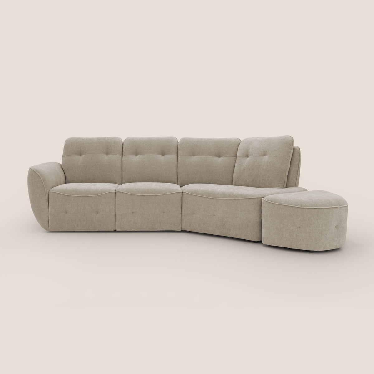 Cerbero divano angolare con pouf mobile in morbido bouclé impermeabile T07 beige - divitt.sbs