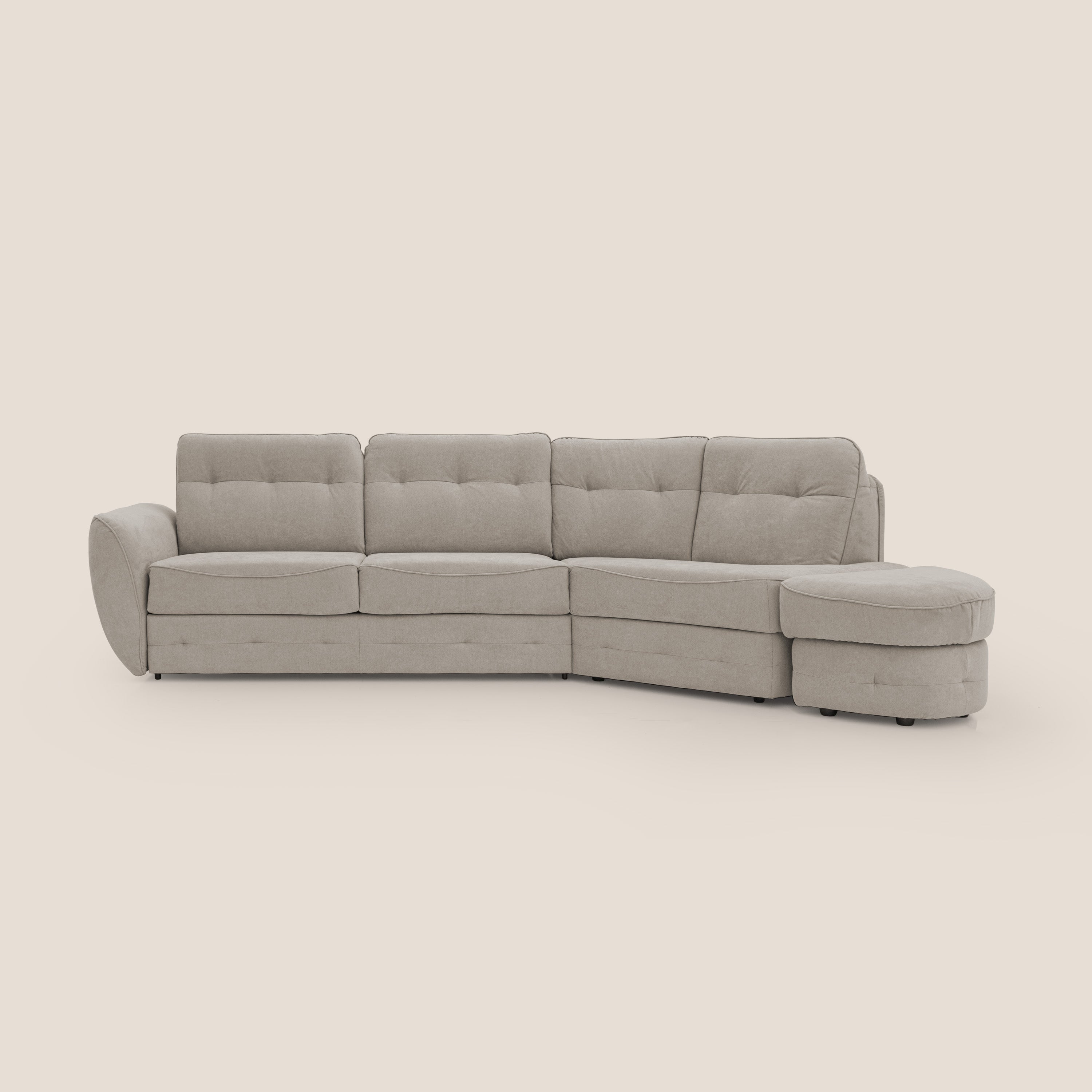 Zeus divano letto angolare con materasso H18 cm pouf mobile in tessuto impermeabile T02 beige - divitt.sbs