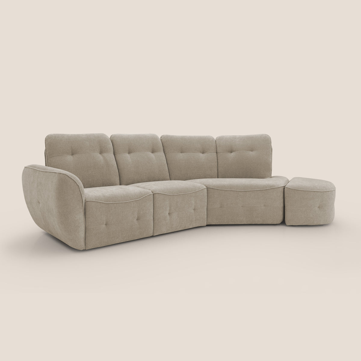 Cerbero divano angolare con pouf mobile in morbido bouclé impermeabile T07 beige - divitt.sbs