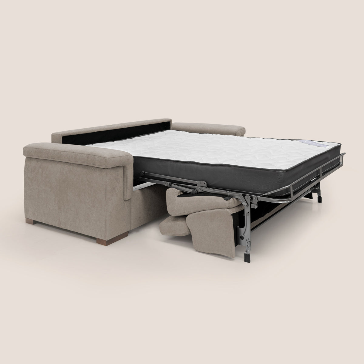 Giunone divano letto con materasso alto 18 cm e poggiatesta reclinabili in tessuto impermeabile T02 beige - divitt.sbs