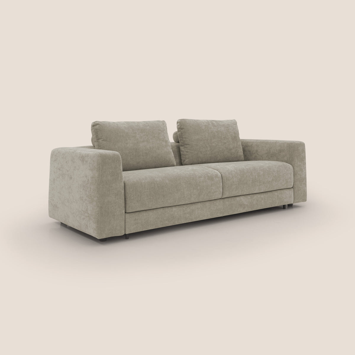 Freia Divano letto minimal materasso h15 cm con morbidi schienali in tessuto impermeabile T14 tortora - divitt.sbs
