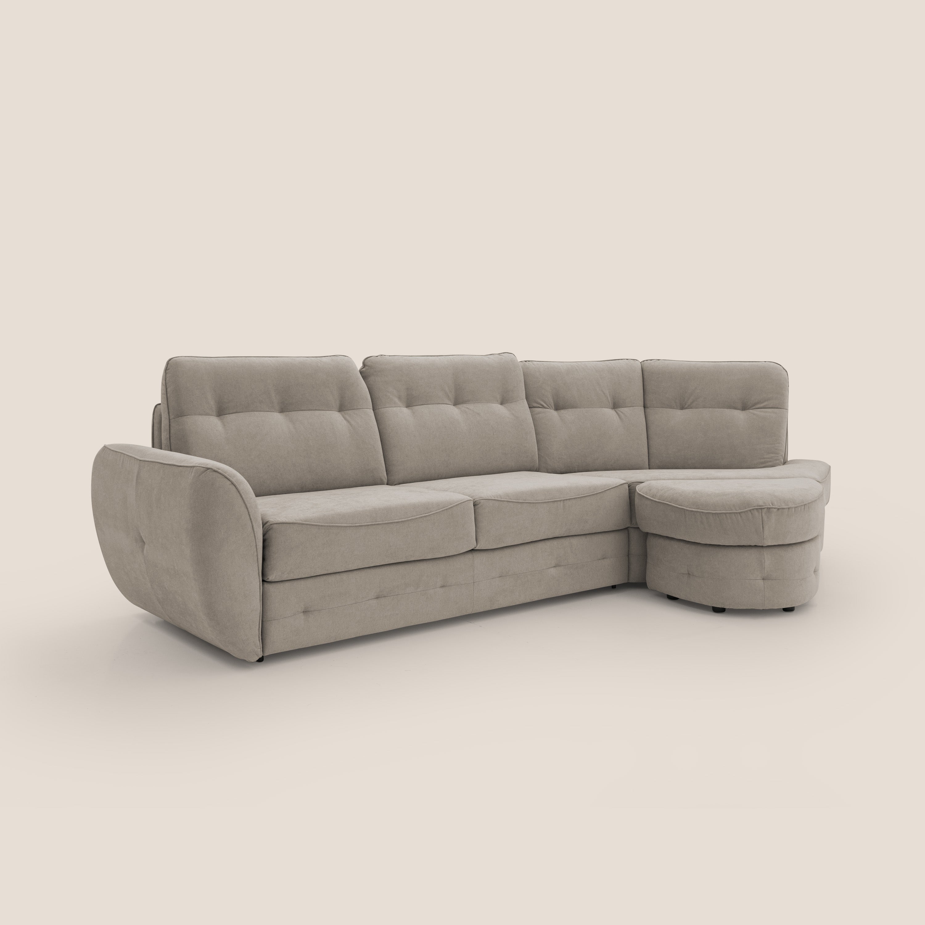 Zeus divano letto angolare con materasso H18 cm pouf mobile in tessuto impermeabile T02 - divitt.sbs
