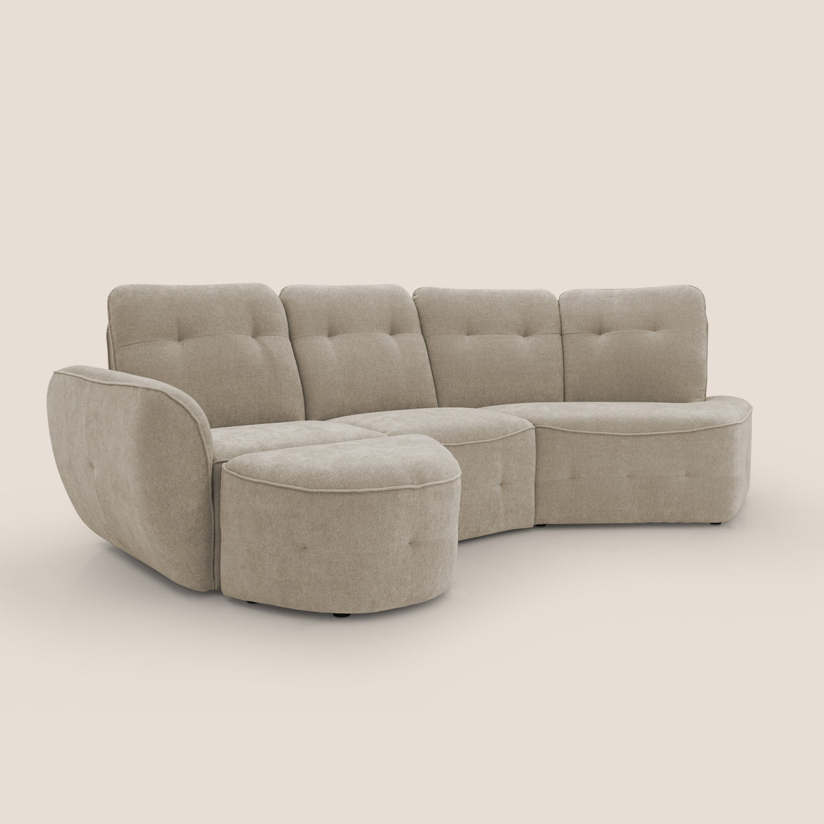 Cerbero divano angolare con pouf mobile in morbido bouclé impermeabile T07 beige - divitt.sbs