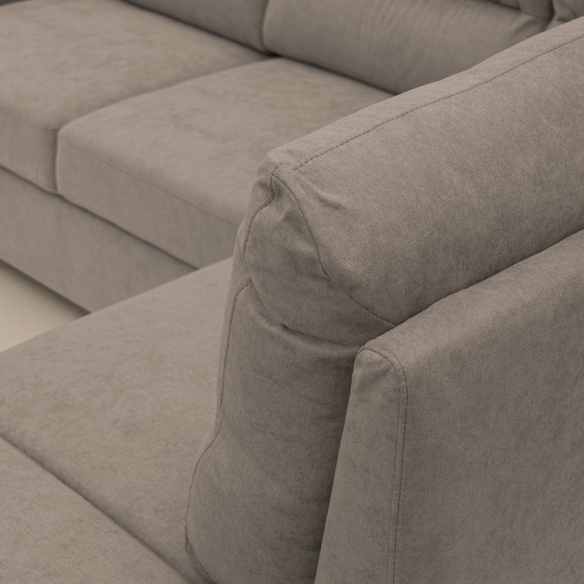 Minerva divano angolare con estraibile a cassettone e pouf contenitore in tessuto morbido impermeabile T02 beige - divitt.sbs