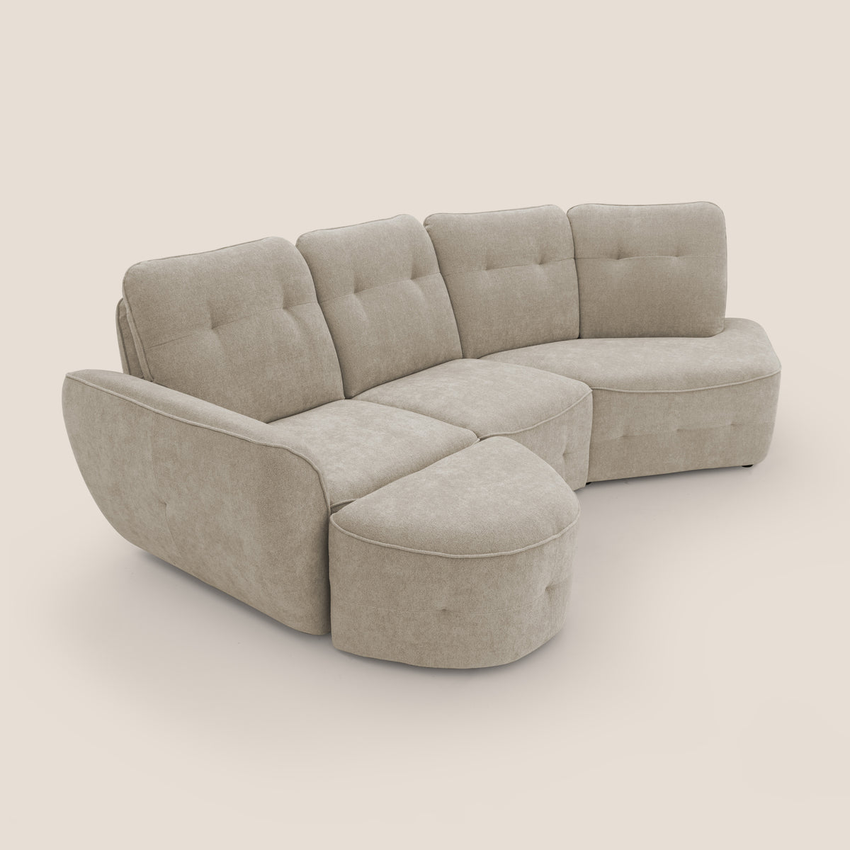 Cerbero divano angolare con pouf mobile in morbido bouclé impermeabile T07 beige - divitt.sbs